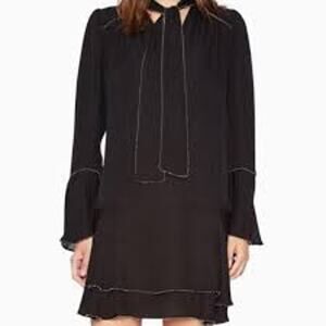 Parker Little Black Cathryn Silk Beaded Tie Neck Tiered Mini Dress Size Small